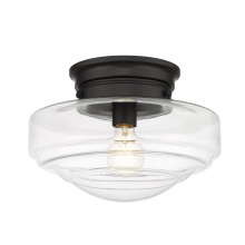 Golden 0508-SF BLK-CLR - Golden Lighting Ingalls 1-light 12in Semi-Flush Mount in Matte Black and Clear Glass
